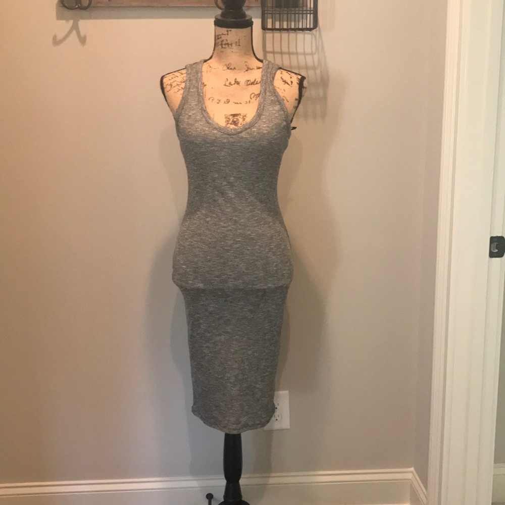 Grey open back fitted dress